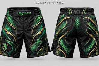 design custom MMA fight shorts with front and back artwork