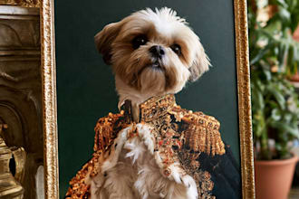 make a custom royal pet portrait, cat portrait, dog portrait