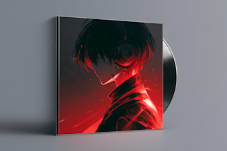 design a unique anime album cover with dark manga aesthetics and cinematic