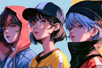 illustrate original anime heroes, villains, and fantasy character