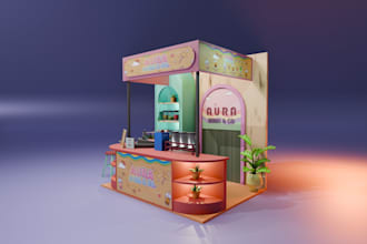 create a 3d trade booth design and realistic render