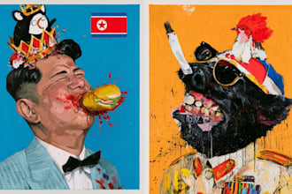 create professional political cartoon art with bold satire
