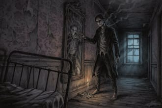 create detailed dark art, gore, creepy horror illustrations