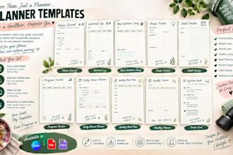 design editable fitness journal, workout log meal nutrition diary recipe tracker