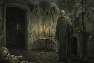 create detailed dark art, gore, creepy horror illustrations