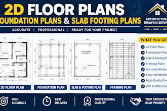 design 2d floor plans, foundation plans slab footing and structural calculations
