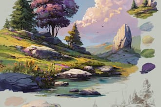 draw anime background, 2d environment, landscape