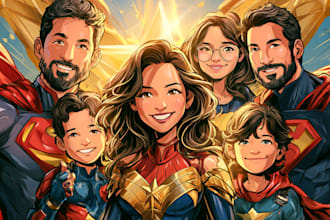 make a family superhero portraits for you