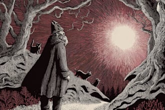 create a traditional woodcut and linocut illustration