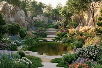 design landscape, terrace, backyard, pool, and patio