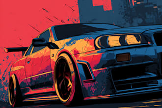 draw a classic car portrait in digital style