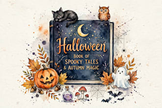 do halloween book in watercolor and hand drawn illustration