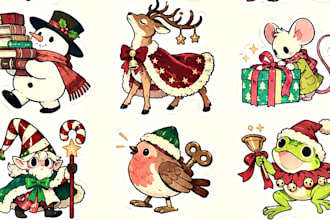 draw cute watercolor christmas sticker art and holiday illustrations