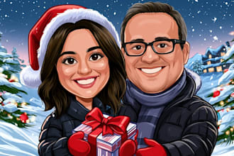 create unique christmas caricature illustrations for festive gifts