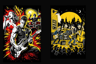 design custom rock band, music concert, metal, or vintage t shirt design