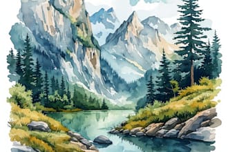 illustrate a watercolor landscape illustration