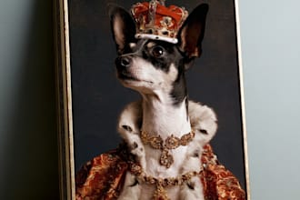 amazing royal pet portrait in custom caricature