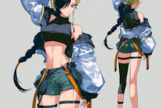 create character sheets and posters in an anime art style