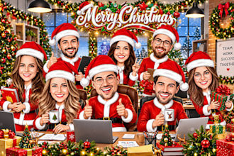 draw a group christmas caricature, family office business