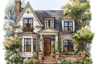 draw a  with realistic watercolor home style