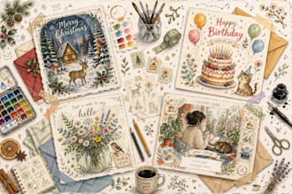 hand draw christmas, birthday, greeting, custom card