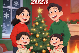 draw a family christmas caricature for your holiday gift