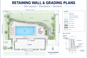 draft swimming pool retaining wall rock wall boulder grading and drainage plans