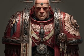 create a grimdark sci fi character illustration inspired by warhammer 40k