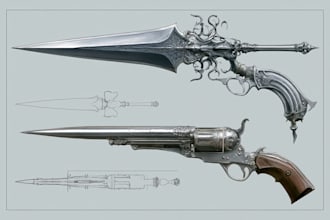 design concept art for weapons