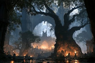 create fantasy novel cover with cinematic illustration