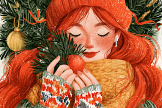 design a custom flat style christmas illustration