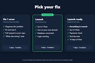 fix, finish and launch your lovable, bolt or replit app