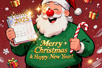 draw a merry christmas and happy new year caricature for you