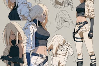 create character sheets and posters in an anime art style