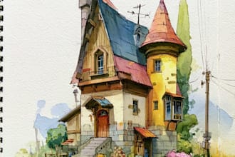 design a personalized watercolor building and home illustration