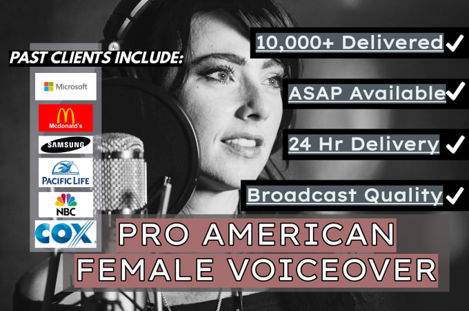 I will record a female american voiceover in 24 hours
