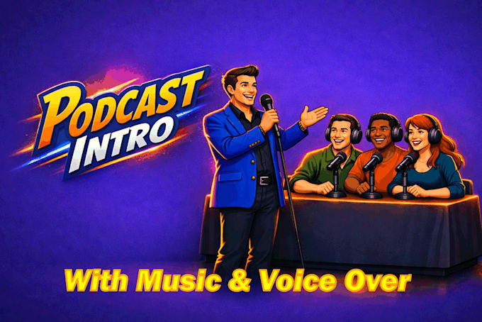 create a professional podcast intro with music and voice