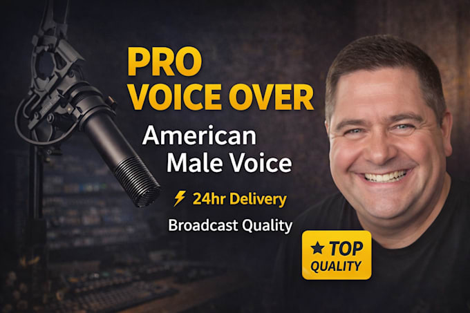 record a broadcast quality american male voice over fast