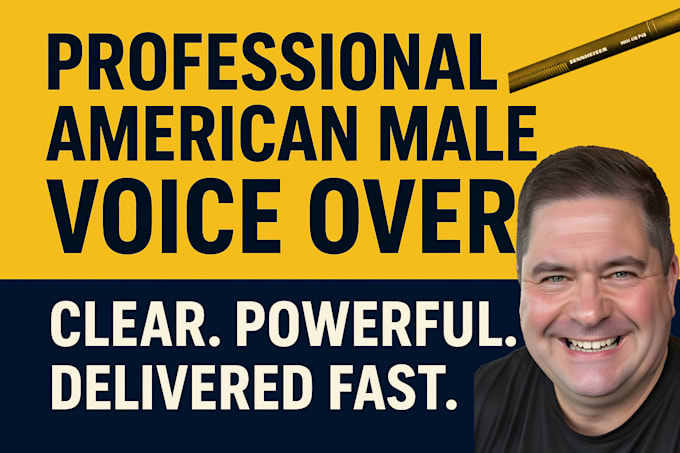 record a professional american male voice over in clear english