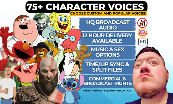 perform over 75 unique character voices for your project