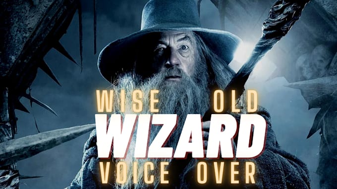 voice over a human old man, gandalf or english wizard character