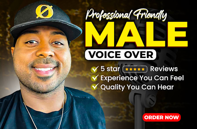 record a professional friendly male voice over in english african american
