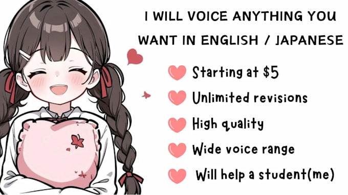 record any female japanese anime voice over and lines