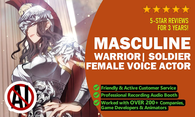 do masculine female warrior knight soldier voice over act