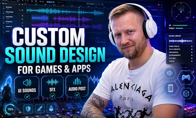 create cinematic sound design, custom sfx and UI sounds for games and apps
