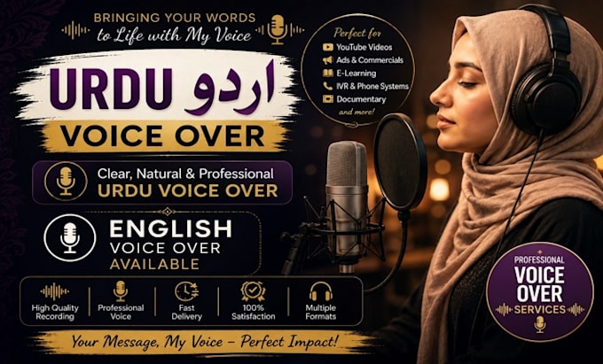record a professional female voice over in urdu and english