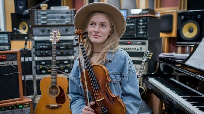 record guitar, piano, acoustic guitar, jazz electric guitar to country song