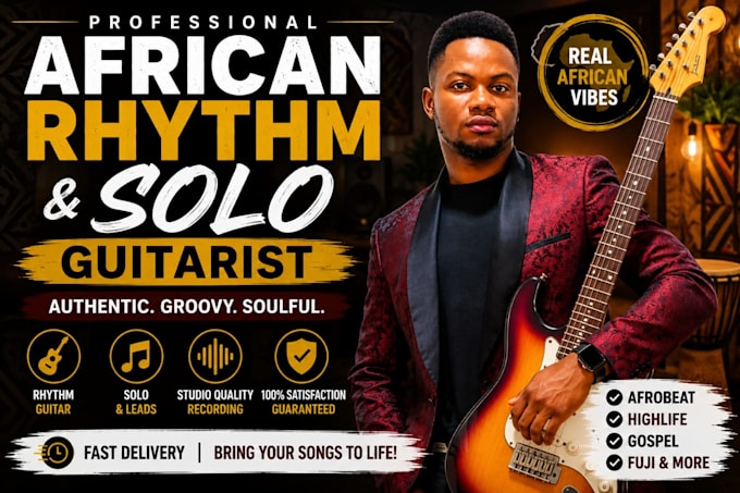 high quality live guitar record reggae, afrobeat, gospel, pop guitar tracks