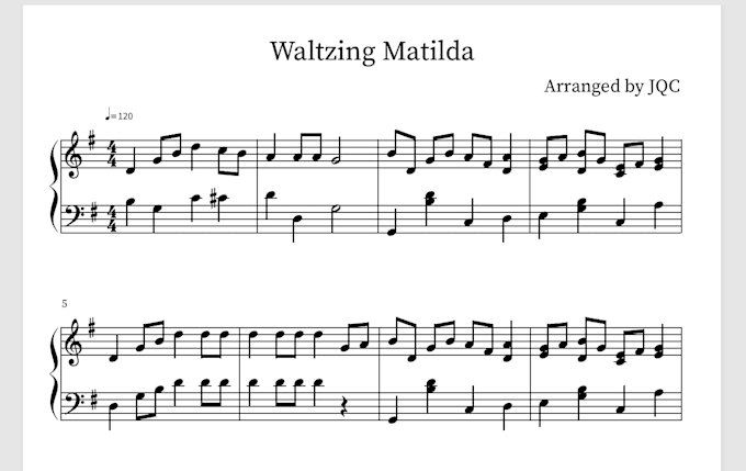 Arrange a piano score from beginner to intermediate level by Jqcmusic ...