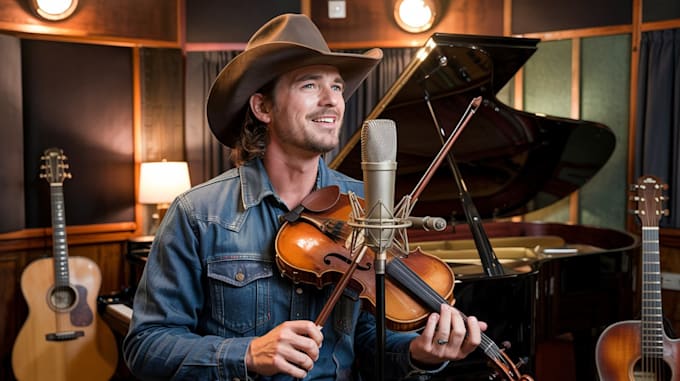 guitar sing country song, americana alt country male singer violin viola fiddle